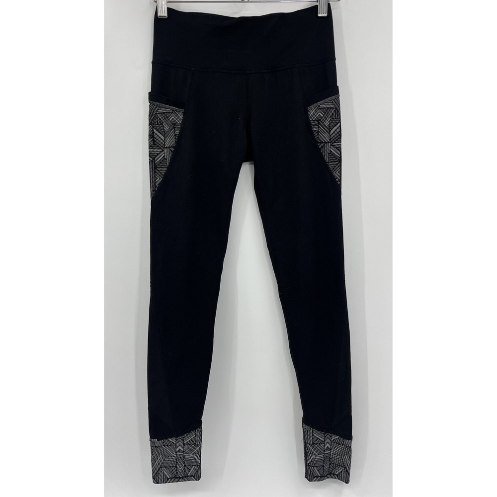 Athleta Stash Pockets 7/8 Ankle Leggings Size XS Mesh Panels Zip Back Pocket
